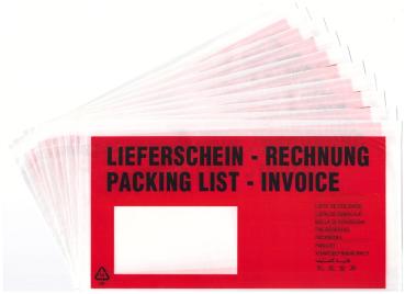 Lieferscheintaschen Dokumententaschen DIN lang 240 x 140 mm rot